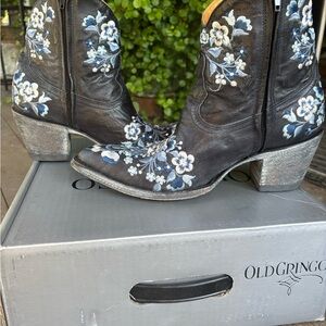 Old Gringo Black and Blue Floral Heeled Boots